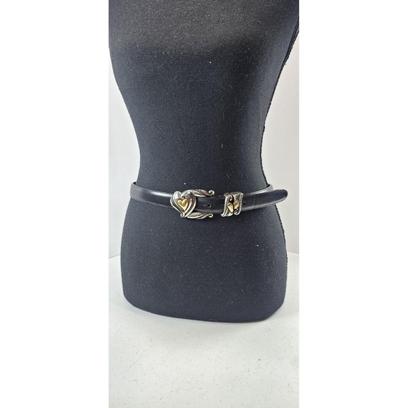 Brighton Accessories - Brighton 1996 Black Leather Heart Concho Belt Silver‎ Gold Tone Western Boho L